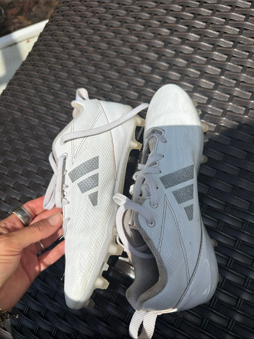 adidas Adizero White Athletic Cleats with Subtle Gray Accents